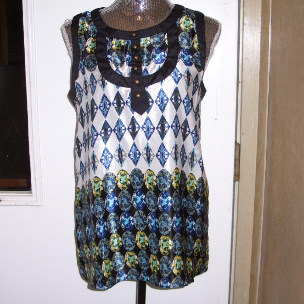 Jaloux Harlequin Sleeveless silk blouse L NWT